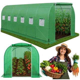 Tunel Ogrodowy Foliowy Szklarnia Na Warzywa Okna Zielony UV 6x3x2M 18M²
