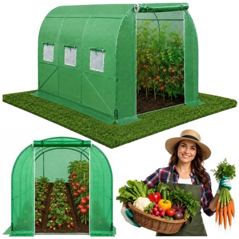 Tunel Ogrodowy Foliowy Szklarnia Na Warzywa Z Oknami Zielony UV 2x3 M 6M²