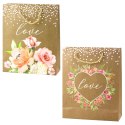 Torba Prezentowa Napis Love Kwiaty Brokat 32 x 26 x 10 cm