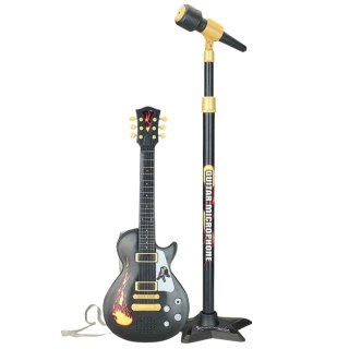 Zestaw Muzyczny Dla Dzieci Gitara Statyw Z Mikrofonem Czarny