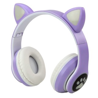 Słuchawki Bezprzewodowe Dla Dzieci Nauszne Bluetooth Kocie Uszy Fioletowe
