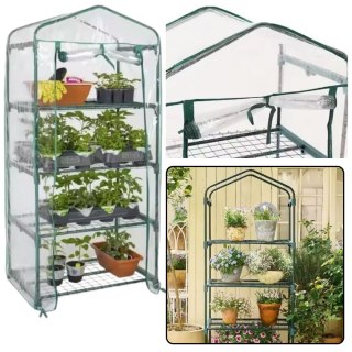 Mini Szklarnia Balkonowa Ogrodowa 4 Półki Metalowe Folia PVC 69 x 49 x 157cm