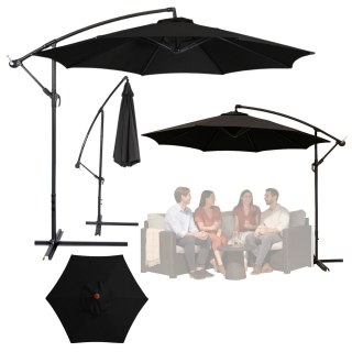 Parasol Ogrodowy Boczny Z Regulacją Pochyłu 350 x 250cm Czarny