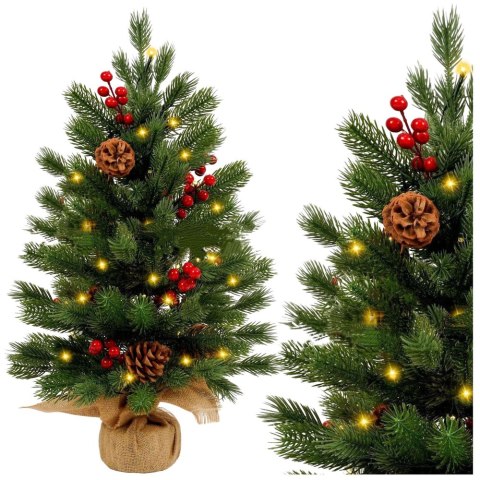 Choinka Ozdobna Dekoracyjna Sztuczna Czerwona Jarzębina Lampki LED 60 x 20 cm