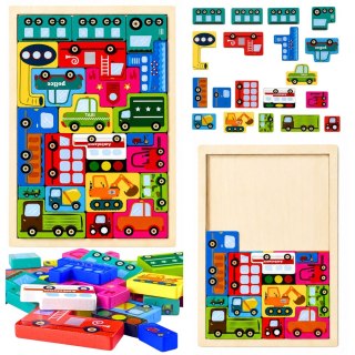 Drewniane Puzzle Łamigłówka Układanka Logiczna Pojazdy Kolorowe 23 el.