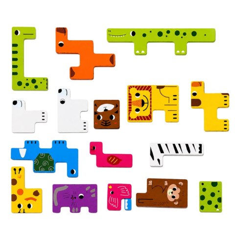 Drewniane Puzzle Łamigłówka Układanka Logiczna Zwierzęta Kolorowe 20 el.