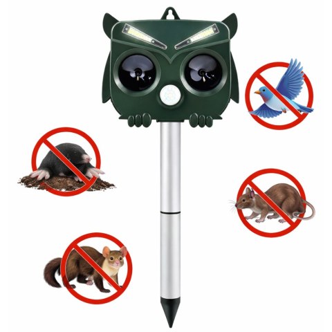 Solarny Odstraszacz Zwierząt Sowa Czujnik Ruchu Ultradźwięki Diody LED