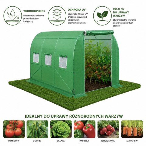 Tunel Ogrodowy Foliowy Szklarnia Na Warzywa Okna Zielony UV 3,5x2x2M 7M²