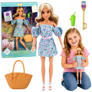 Lalka Anlily Fashion w Niebieskiej Sukience W Kwiaty Torba Akcesoria Zestaw