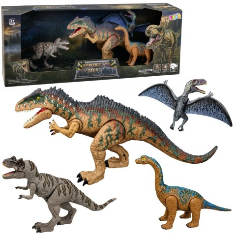 Zestaw Dinozaury Ruchome T-Rex Spinozaur Pteranodon Brachiozaur Dźwięki