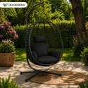 Fotel Wiszący Bujany Kokon Ogrodowy LEAN Poduszki Huśtawka Stelaż Czarny