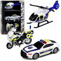 Zestaw Policyjny Helikopter Motocykl Radiowóz Światła Dźwięki 1:32
